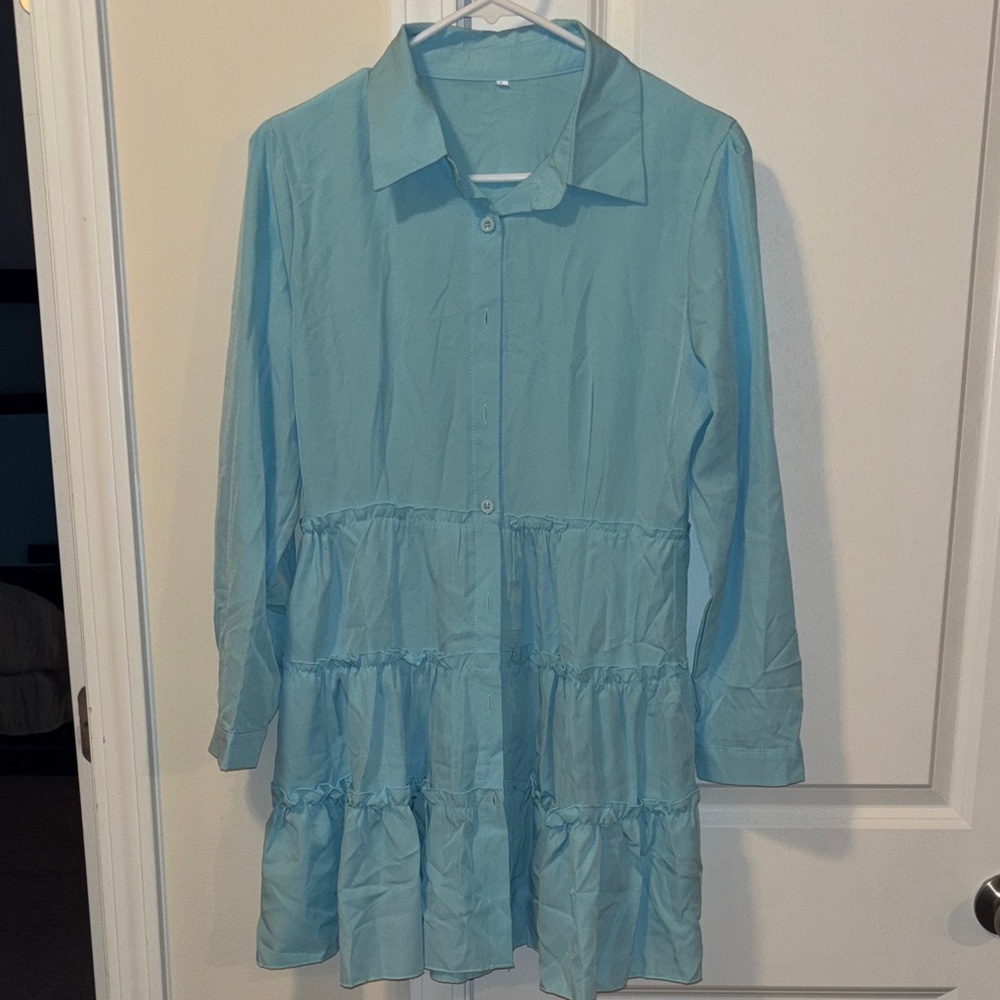 Light Blue Button-Up Dress